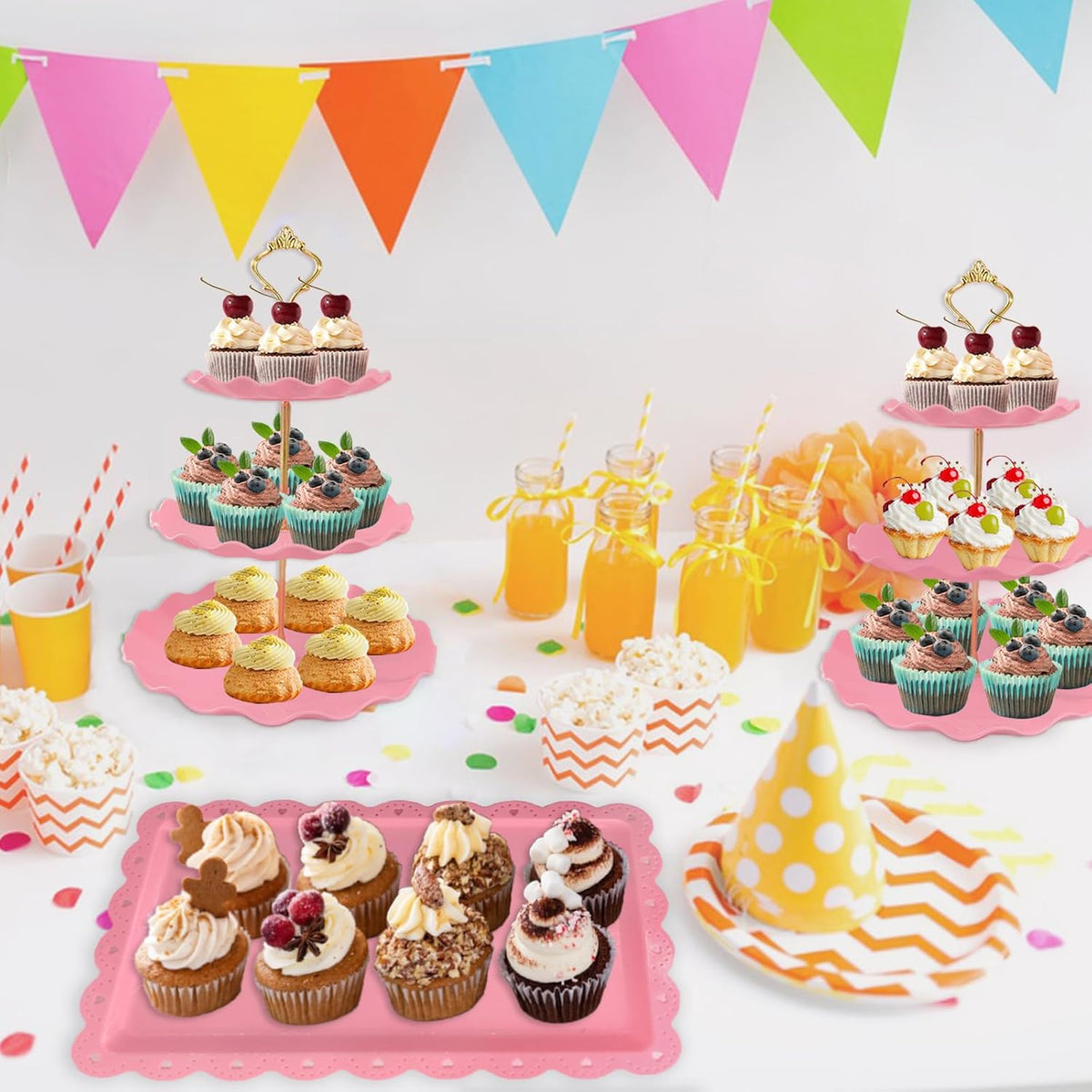 5 Pcs Dessert Table Display Set, Round Cupcake Stand, Pink