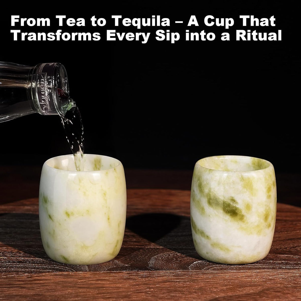 Handcrafted Natural Jade Shot Glasses – Set of 2 | 1.8 oz Whiskey, Espresso & Tequila Cups in Unique Drum Shape, Oriental Inspired Luxury Gift for Men & Whiskey Lovers