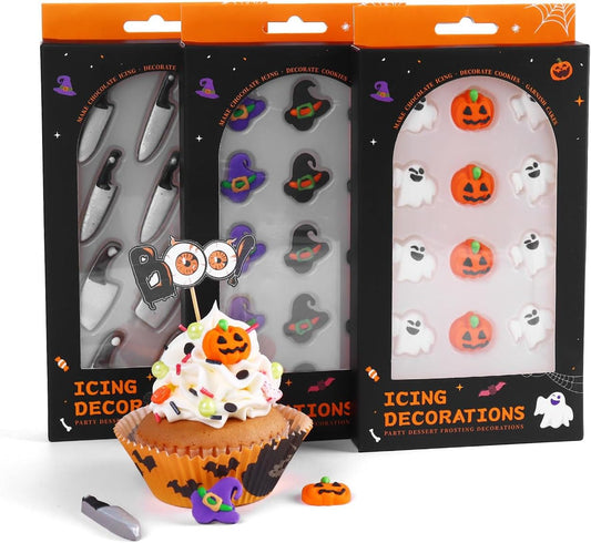 Edible Halloween Cake Decorations, Pumpkin Cupcake Toppers, Ghost Cake Decorations, Edible Knives Cupcake Toppers, Witch
