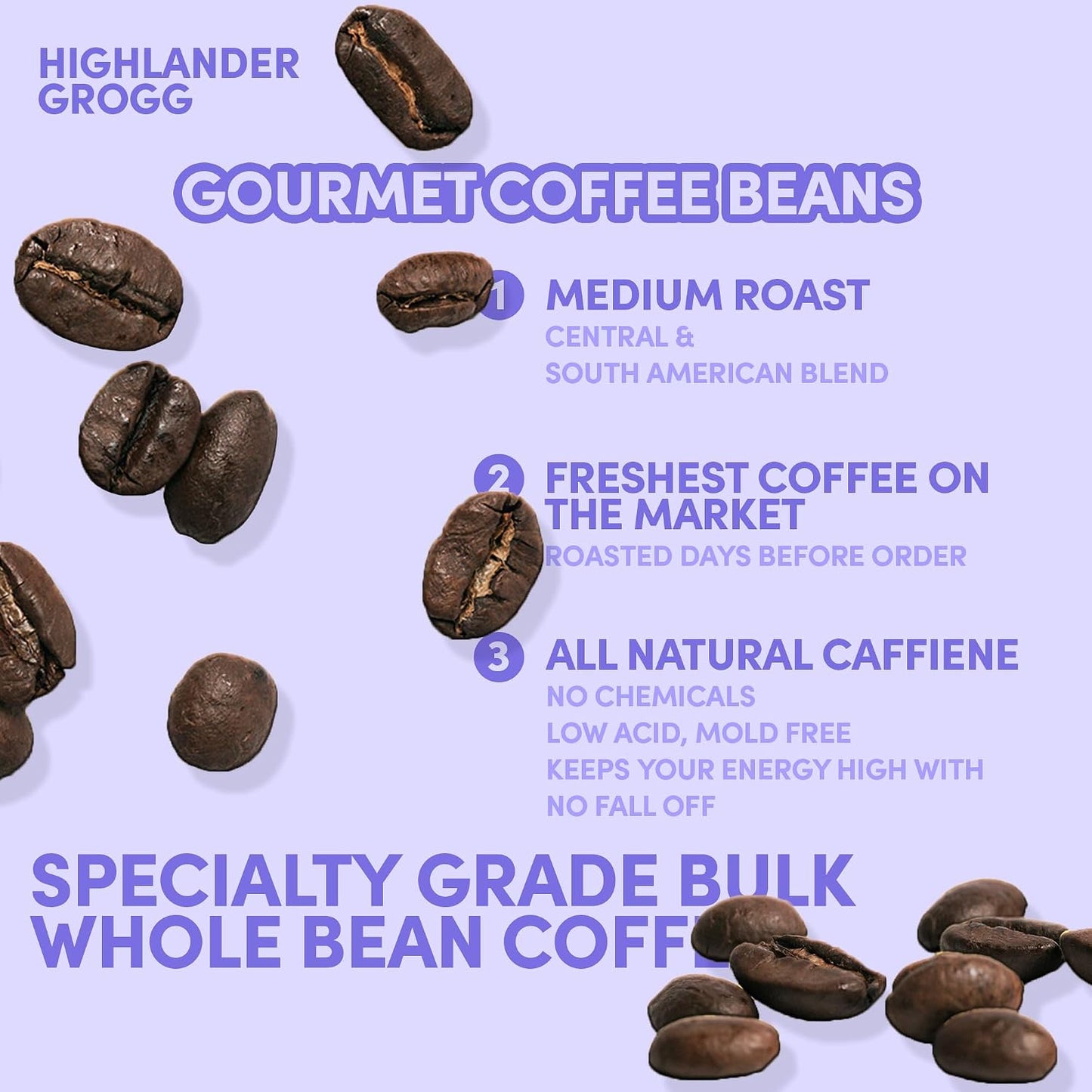 Sarasota Coffee Whole Bean Highlander Grogg | Medium Roast Gourmet Flavored Coffee Beans | Low Acid, Mold Free, Specialty Grade Flavored Bulk Beans | 5lb (80 oz)