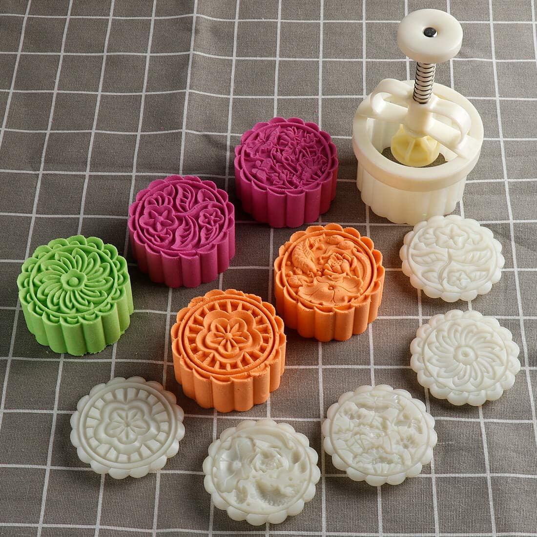 Cookie Stamp Mooncake Mold Set, Cookie Press Maker 150g Shaper | Thickness Adjustable, Bath Bomb Mold, Mid-autumn Festival Moon Cake Mold, DIY Shortbread Hand Cutter, Cake Pie Polvoron Mold