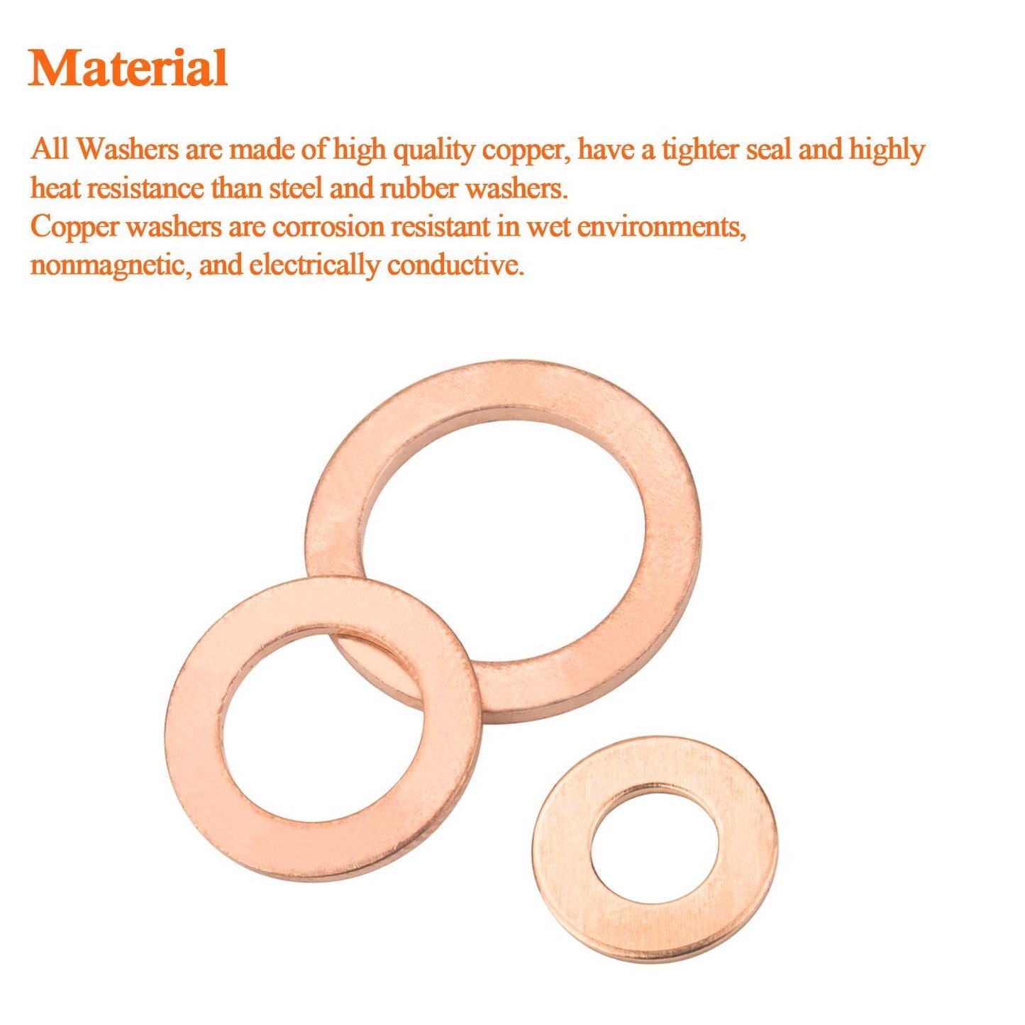 M6 Flat Washer Copper Sealing Ring, 6mm ID 10mm OD 1mm Thickness Metric Sealing Gasket, 100 Pieces