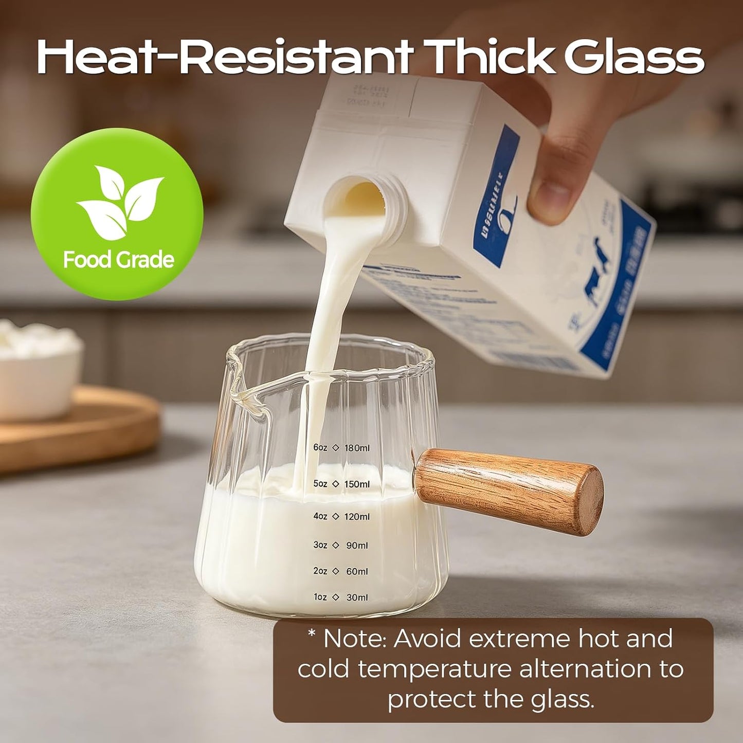YARRAMATE 6oz Glass Espresso Measuring Cups, 2 Pack with Handle | Borosilicate Glass, Precision Pouring, Heat Insulated Grip, Dual-Scale Accuracy, Easy to Rinse Clean