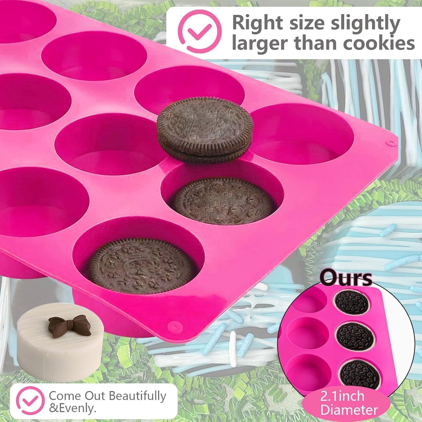 Round Chocolate Cookie Molds,SAGOOITS 12-Cavity Cylinder Chocolate Silicone Molds for Cookies Candy Jelly Mini Cakes and Muffin(2 PCS)