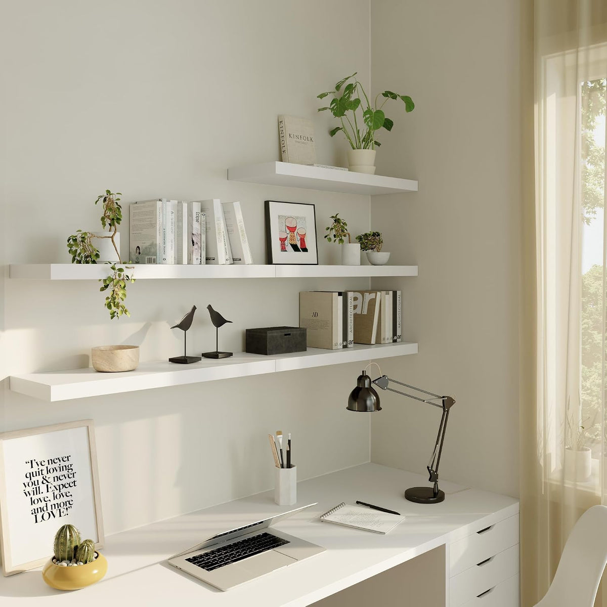 Floating Shelf, Set of 1 Wall Shelf, 30 in W x 12.75 in D x 2 in H Wooden Floating Wall Shelf with Invisible Brackets for Living Room/Bedroom/Bathroom/Kitchen Storage and Decor, White