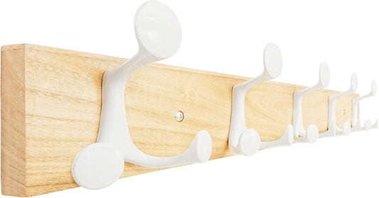 SKOLOO 24-Inch Natural Wood Coat Rack Wall Mount with 5 Triple Hooks - Ideal for Family Entrances, Classrooms, and Pet