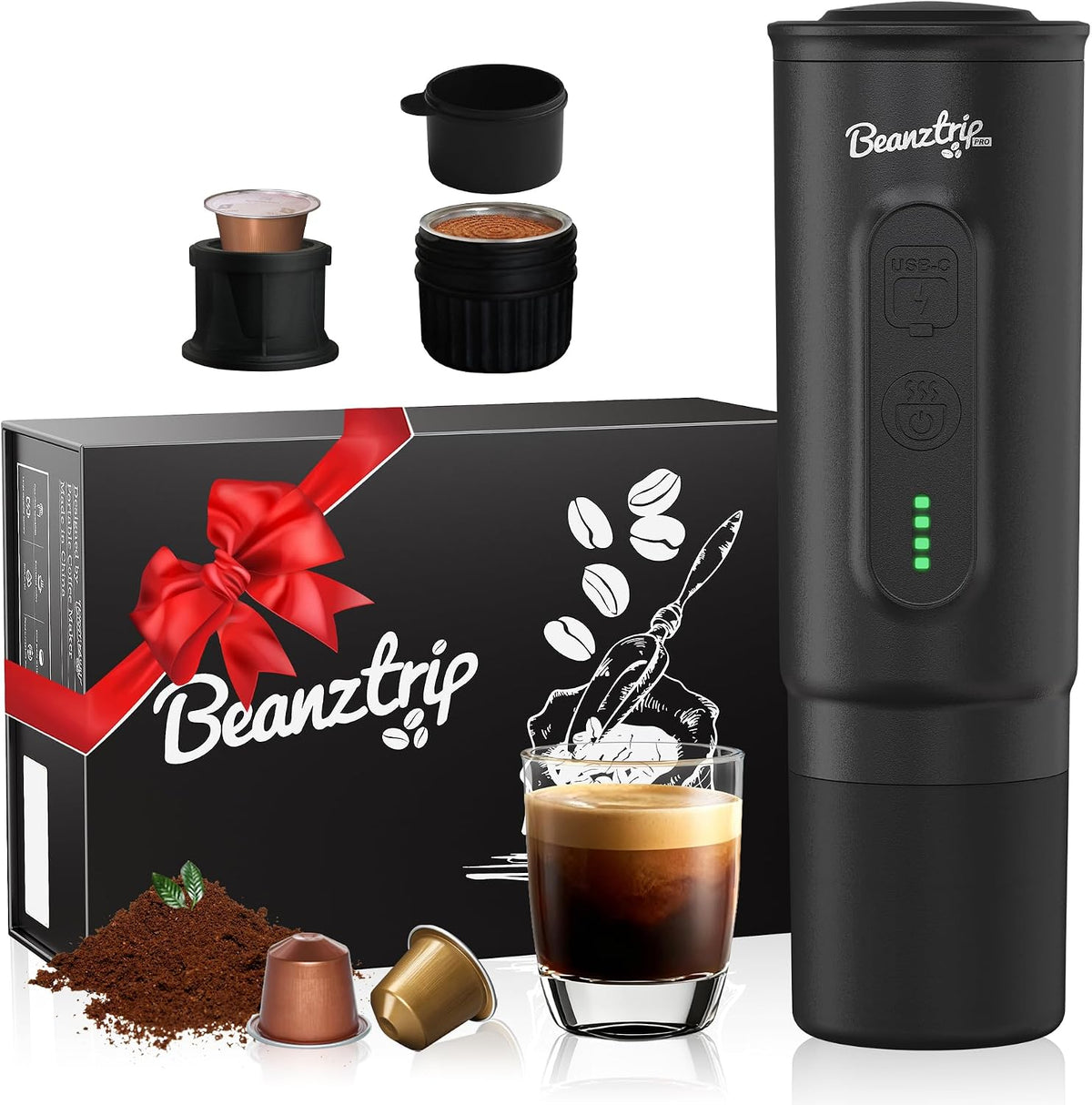 H02 PRO Portable Espresso Maker, Mini Electric Coffee Maker Compatible with Ground Coffee &amp; NS Capsule, 20 Bar Travel Espresso Machine with Self-Heating for Camping, RV