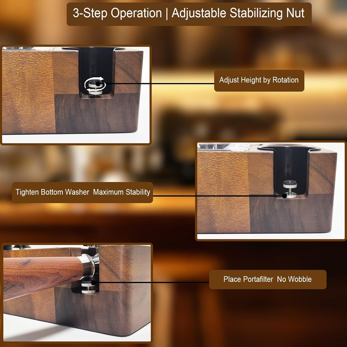 Espresso tamping station and knock box,Wooden portafilter holder,Espresso organizer station box,Tamping station fit for storage 51/54/58mm coffee accessories,Multifunctional tamper station