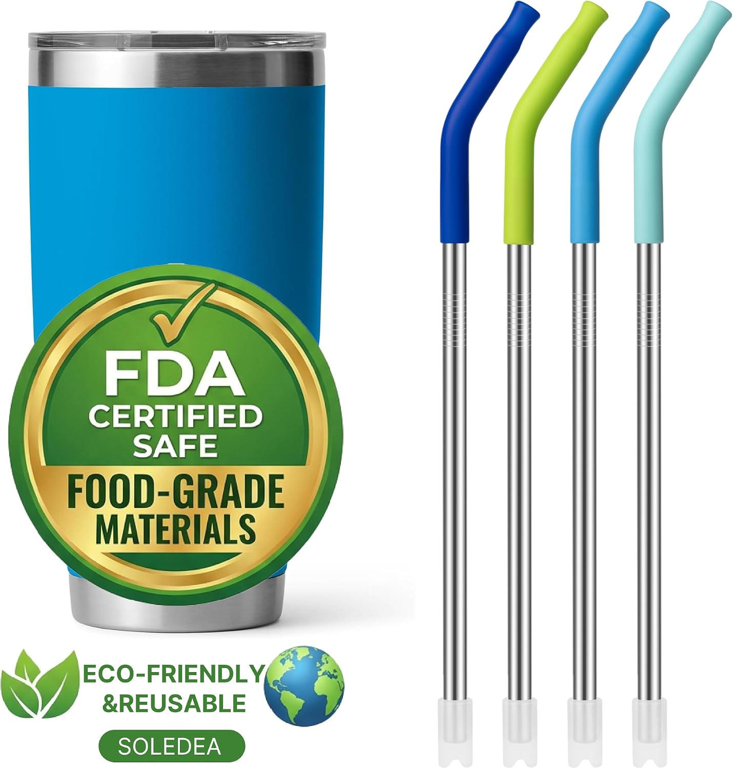 30 oz Straight Metal Straws with Silicone Tip for 30 oz Tumbler