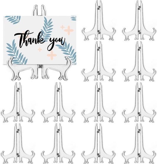 12 Pack 3 Inch Clear Plastic Easels or Stand/Plate Holders to Display Pictures or Other Items at Weddings, Plate Stands for