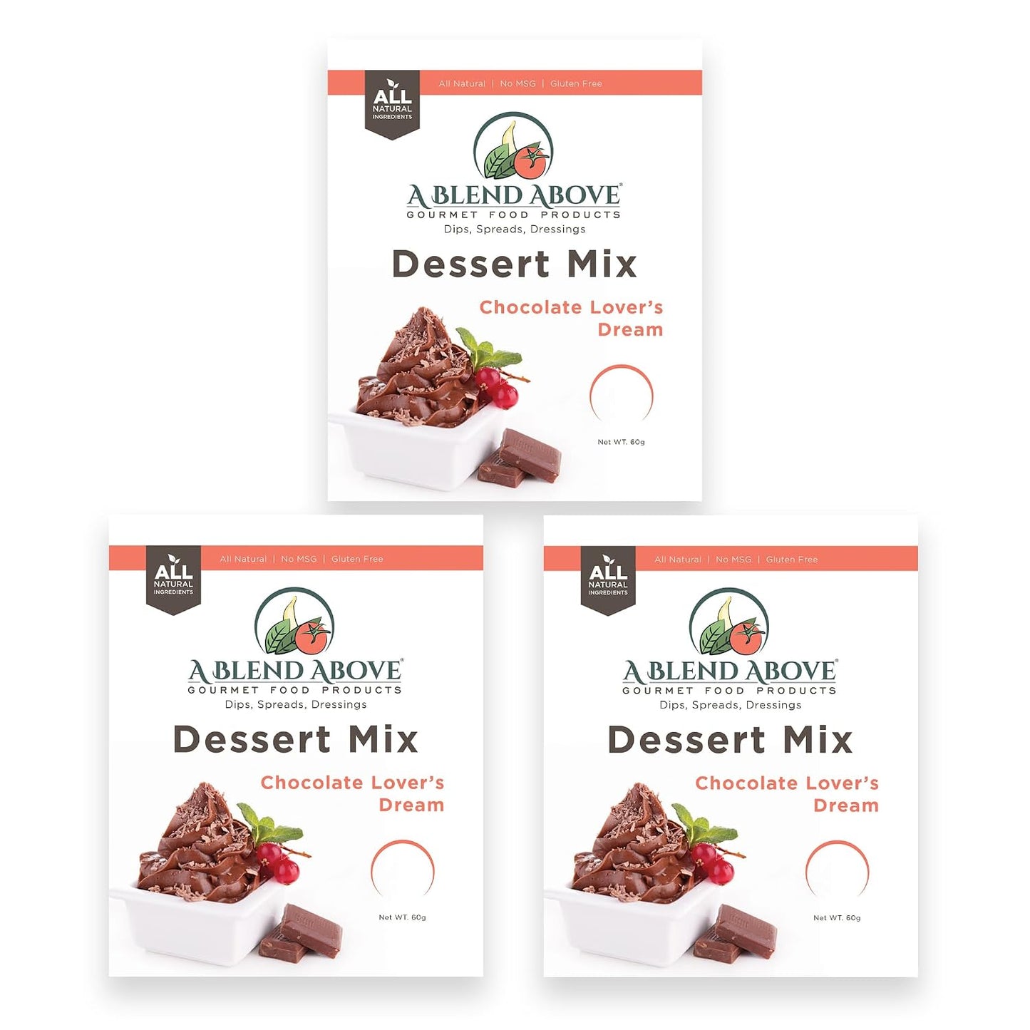 A Blend Above Chocolate Lover's Dream Pie Mix - No Bake, All Natural, Gluten Free, No MSG - Instant Dessert Mix, Fruit Dip, Bagel Topping, Frosting, Cheesecake Filling - Makes 16 Oz (Pack of 3)