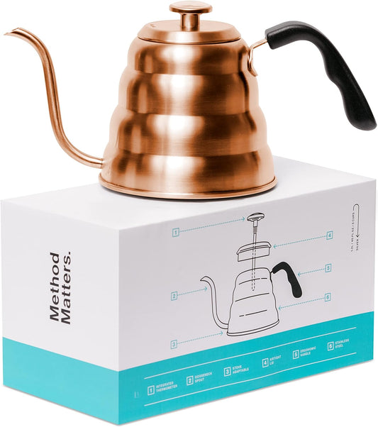 Barista Warrior Gooseneck Kettle for Pour Over Coffee and Tea with Thermometer for Exact Temperature, Precision Pour Drip