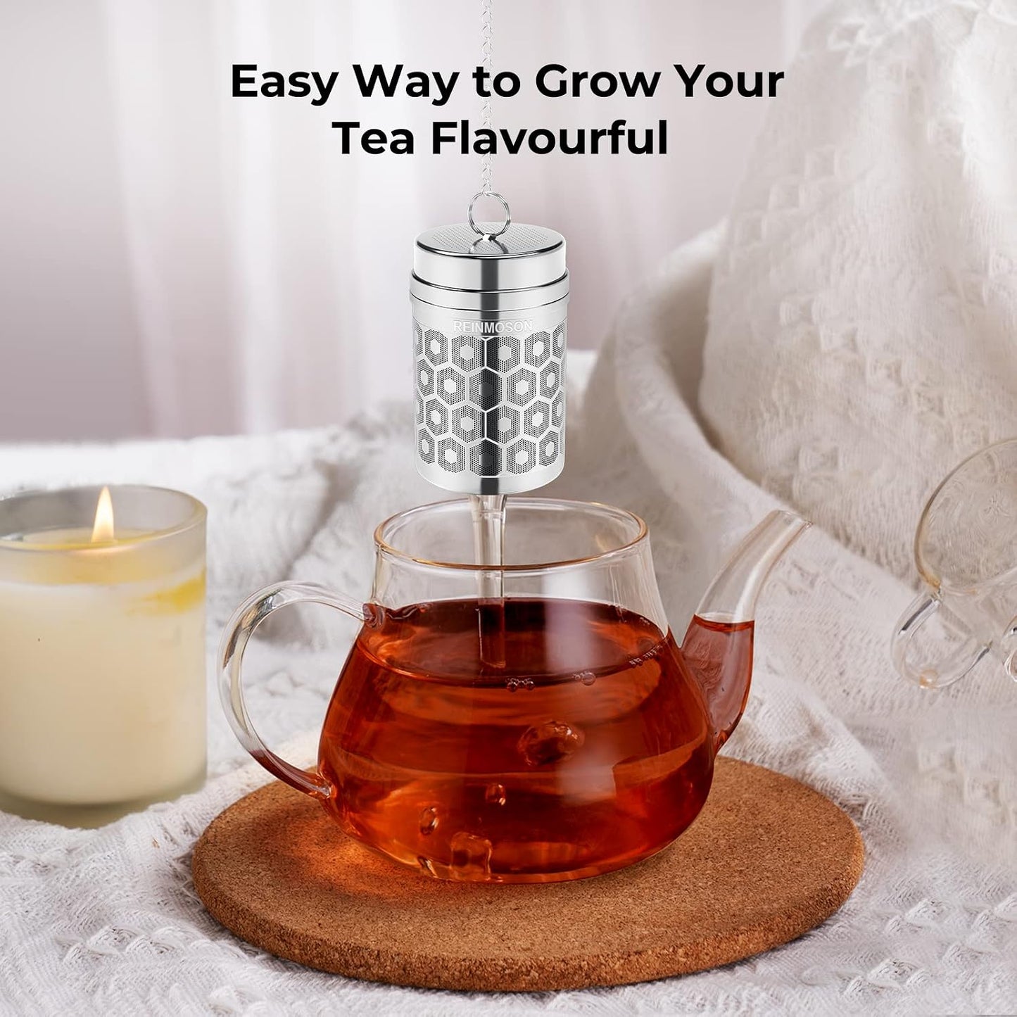 Reinmoson Extra Fine Mesh Tea Strainers for Loose Tea 1.5” x 2.2” | 304 Stainless Steel Tea Infuser for Loose Leaf Tea Steeper, Updated Slim Threaded Lid, Tea Ball for Mug, Cup, Teapot, Kettle