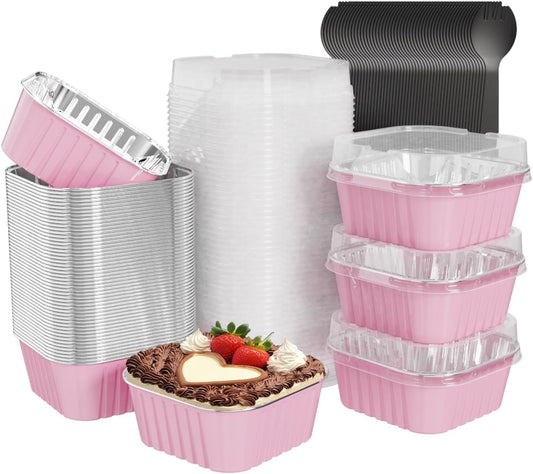 100Pack Mini Cake Pans with Lids, dessert cups baked goods packaging
