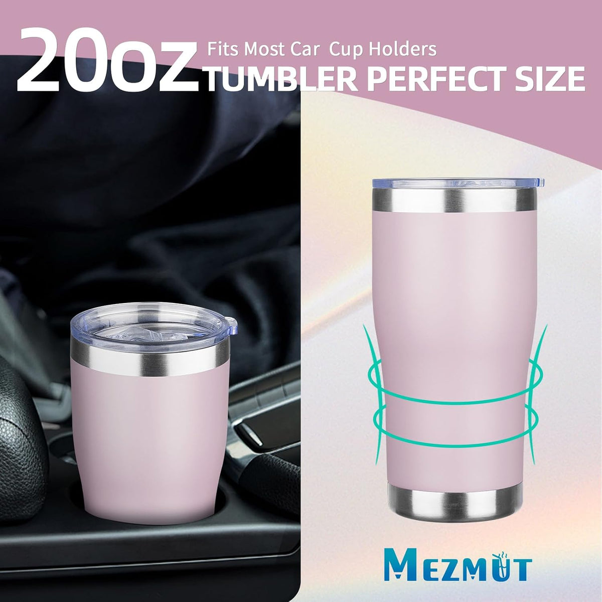 MEZMUT 20oz Insulated Tumbler with Lid Straw Travel Coffee Mug (Lavender) | Double Wall Vacuum Hot Iced Insulated Travel Cup Stainless Steel Mug Leakproof Powder Coated Metal Tumbler for Men Women