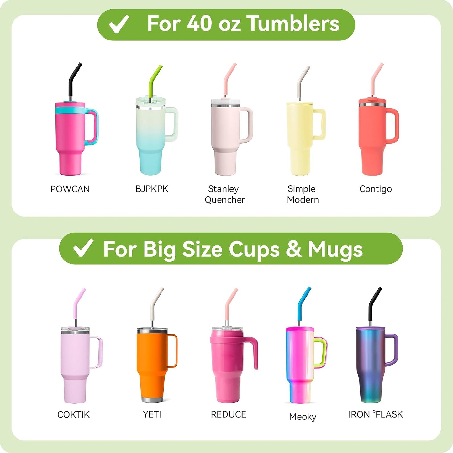 12.2'' Long Metal Straws With Silicone Tip For Stanley 40 oz Tumbler,Stainless Steel Straws Replacement for Stanley Quencher 40oz Cups,Reusable Dishwasher Safe Fit Simple Modern 40oz Big Mugs&amp; Jar