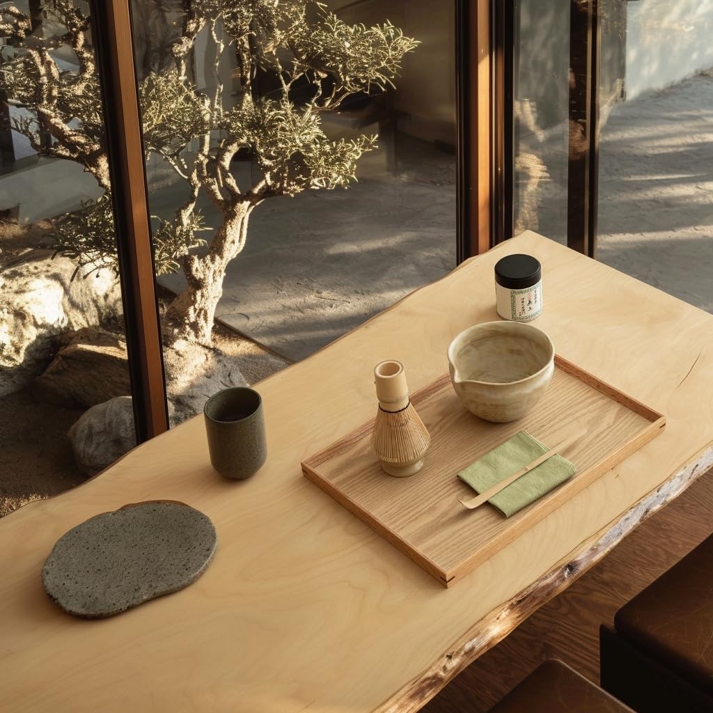 Matcha Set with Handmade Ceramic Bowl &amp; Bamboo Whisk, Sandstone, 6-Pc | Matcha Whisk Set, 16.9 Oz Matcha Bowl with Spout, Bamboo Whisk, Holder, Scoop, Sifter and Tea Cloth, Matcha Kit for Ceremony