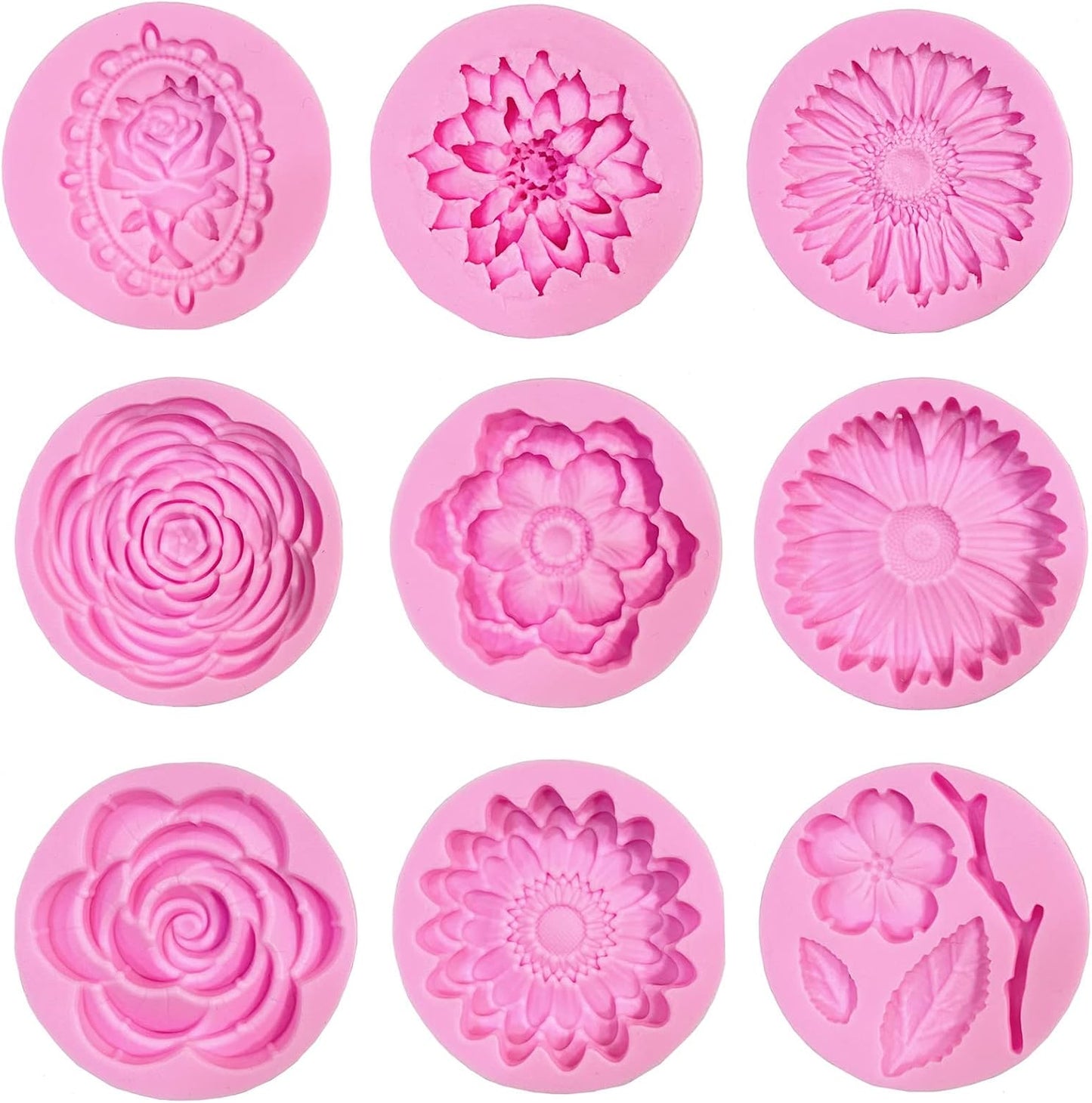 9 Pcs Flowers Fondant Molds Silicone for Cupcake Dessert | Chocolate Jelly Cookie Decor, Jewelry, Pastry, Handmade Soap Mould Candy Making