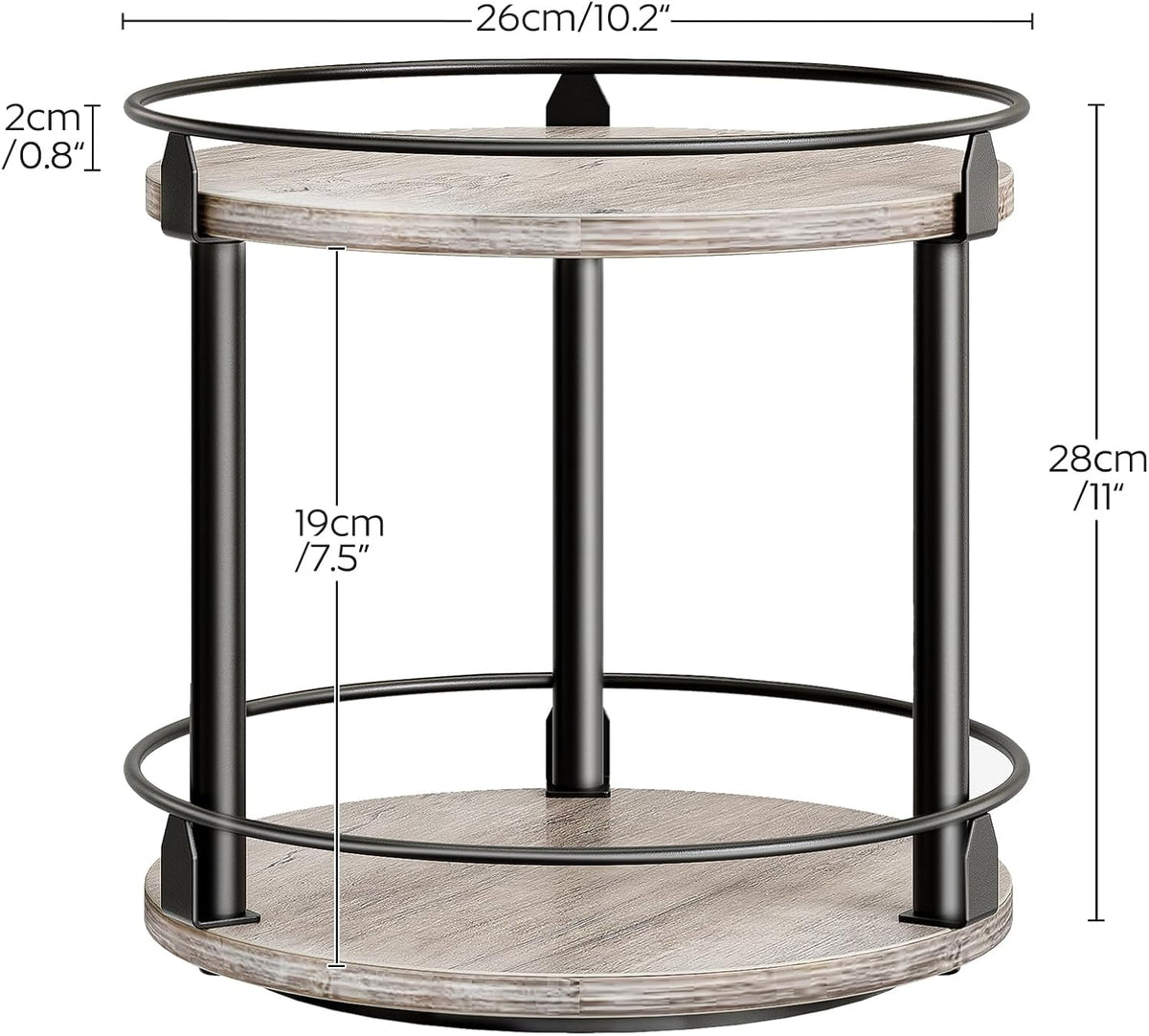 Lazy Susan Organizer, Rotating Spice Rack, 2 Tier Spice Turntable Organizer, Industrial Turntable Spice Holder, for Kitchen Countertop and Cabinet, Compact and Versatile, Greige SR22BG