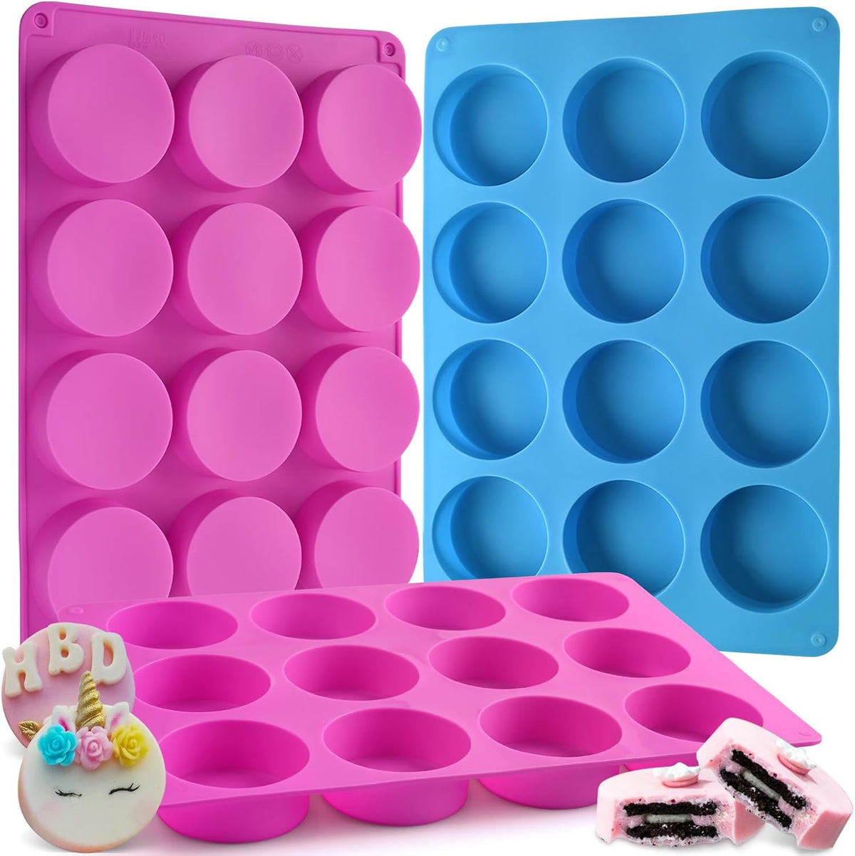 Sakolla 3 Pcs Round Chocolate Cookie Molds, 2.1 Inch Cylinder Silicone Mold