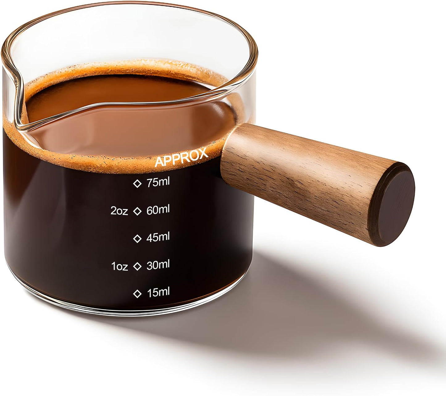 YARRAMATE 2.5oz Glass Espresso Shot Cup with V-Spout &amp; Handle | Borosilicate Glass, Precision Pouring, Heat Insulated Grip, Dual-Scale Accuracy, Easy to Rinse Clean