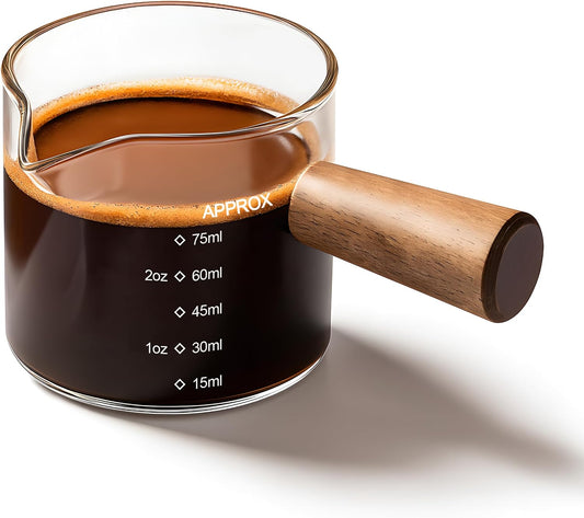 YARRAMATE 2.5oz Glass Espresso Shot Cup with V-Spout &amp; Handle | Borosilicate Glass, Precision Pouring, Heat Insulated Grip, Dual-Scale Accuracy, Easy to Rinse Clean
