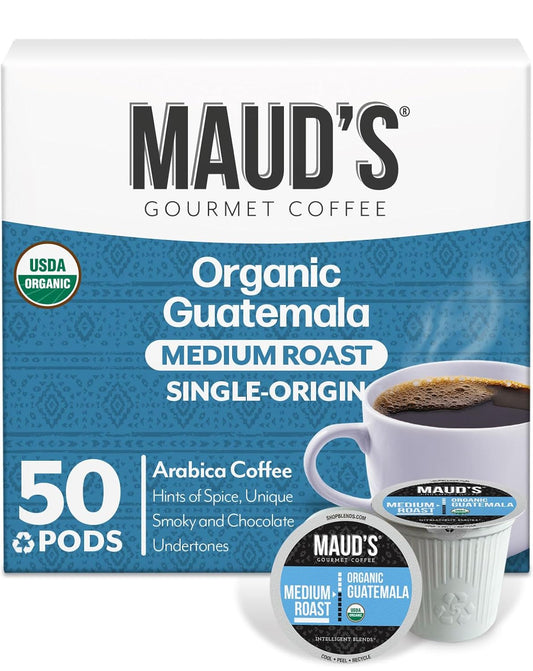 Maud's Organic Guatemalan Coffee Pods, 50 ct, Single Origin Guatemalan Medium Roast Coffee in Recyclable Single Serve Pods –