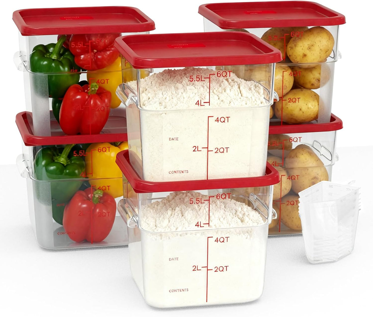 6 Pack 6 Quart Square Clear Food Storage Containers with Lids Cereal Containers Storage Airtight Foo
