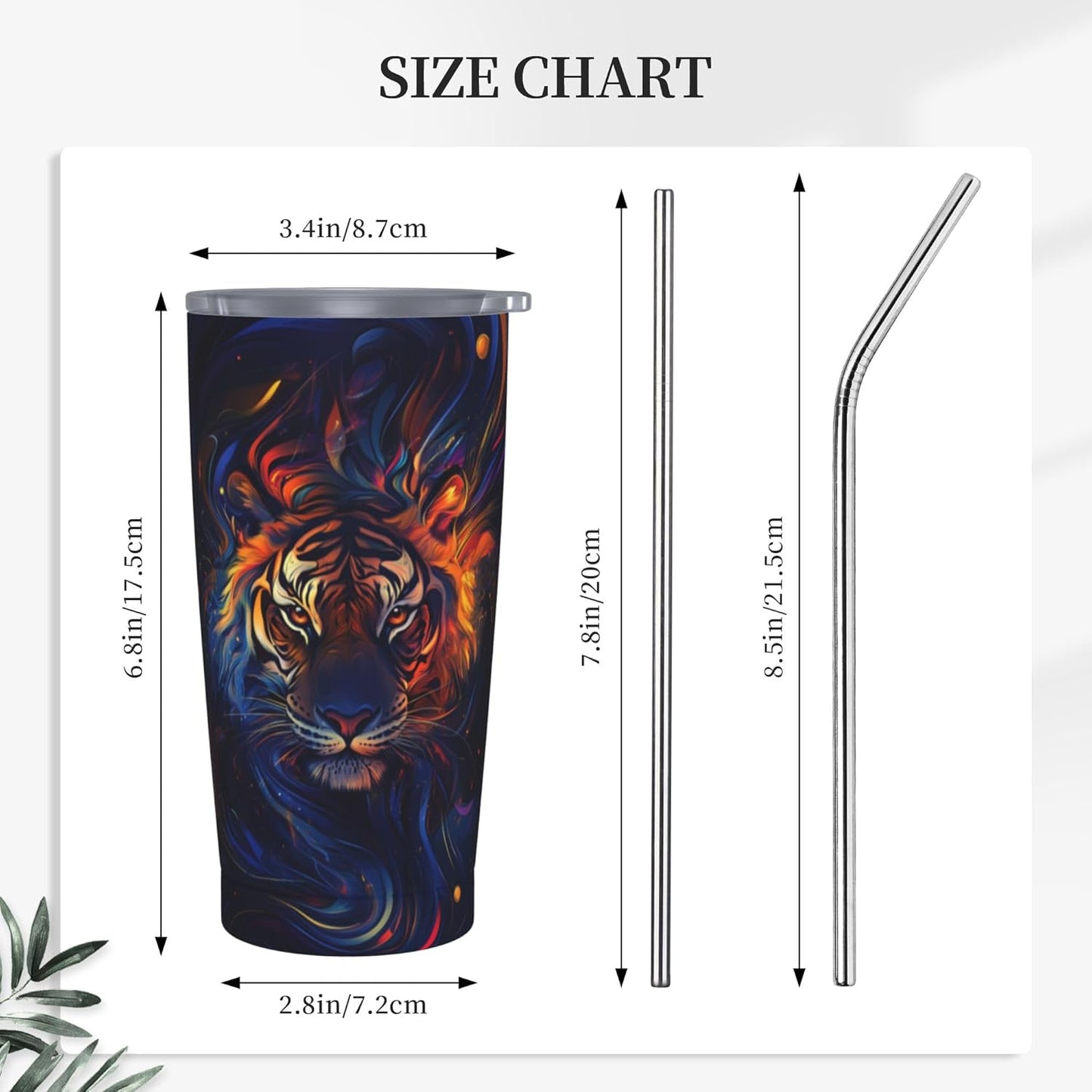 Tiger Tumbler with Lid and Straw 20oz Coffee Tumblers Leakproof Stainless Steel Travel Mug Vacuum Insulated Cup for Iced and Hot