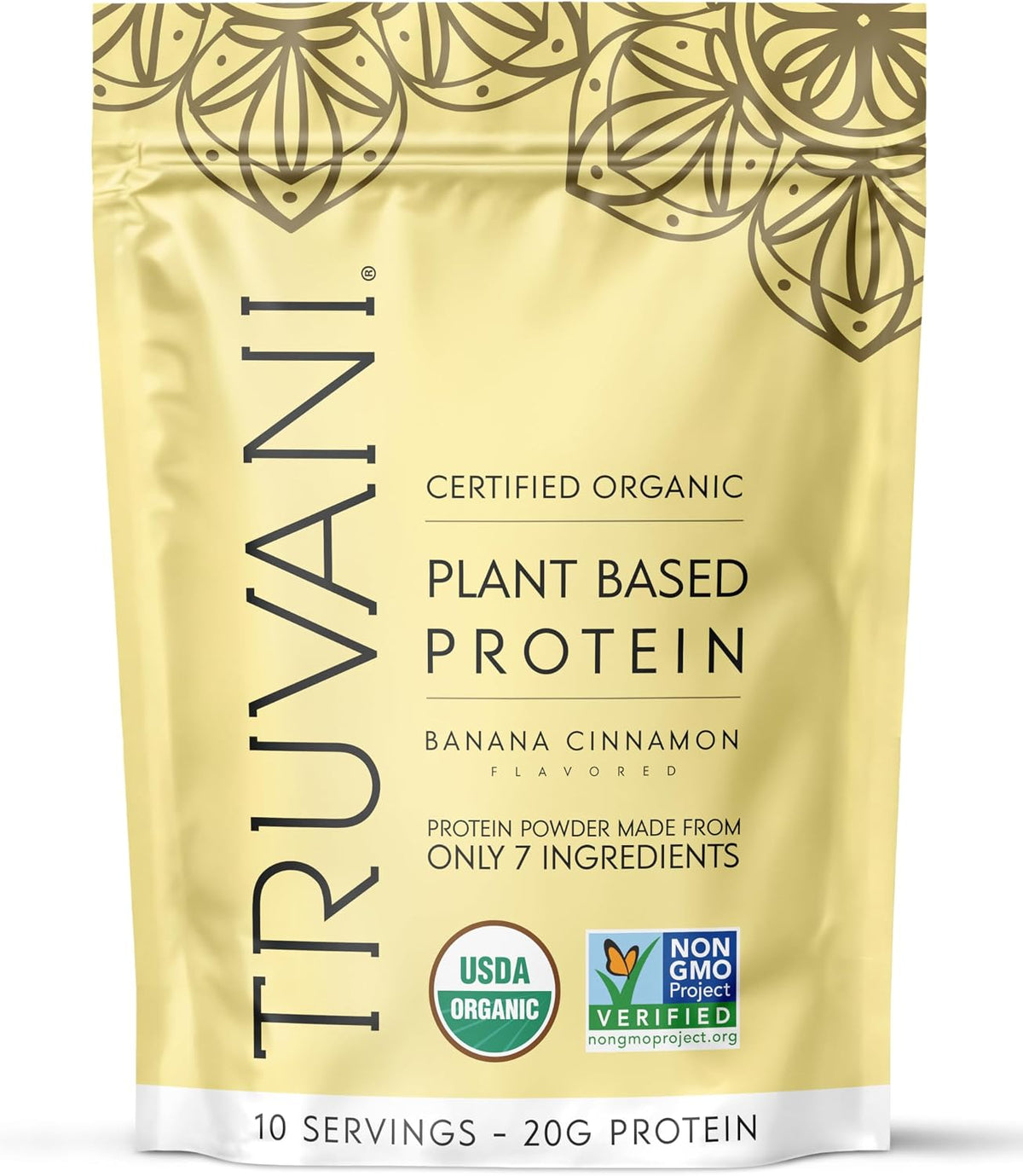Truvani Organic Plant Based Protein Powder | Banana Cinnamon | 10 Servings | Vegan | 20g Pea Protein | Keto | Gluten &amp; Dairy Free | Low Carb | No Added Sugar