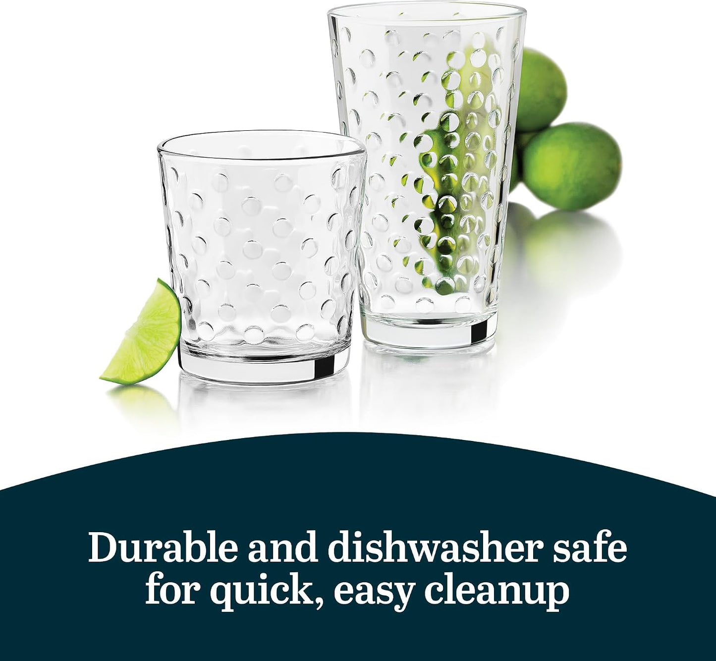Libbey Awa Polka Dot Tumbler &amp; Rocks Drinking Glasses Set of 16, Glass Cups | 16 oz and 13 oz Capacity Vintage-Inspired Polka Dot Texture for Water, Juice, Cocktails &amp; More, Dishwasher Safe Cleanup