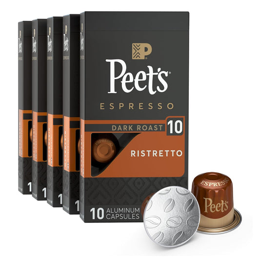 Peet's Coffee, Dark Roast Espresso Capsules, Compatible with Nespresso Original Machine - Ristretto Intensity 10, 50 Count