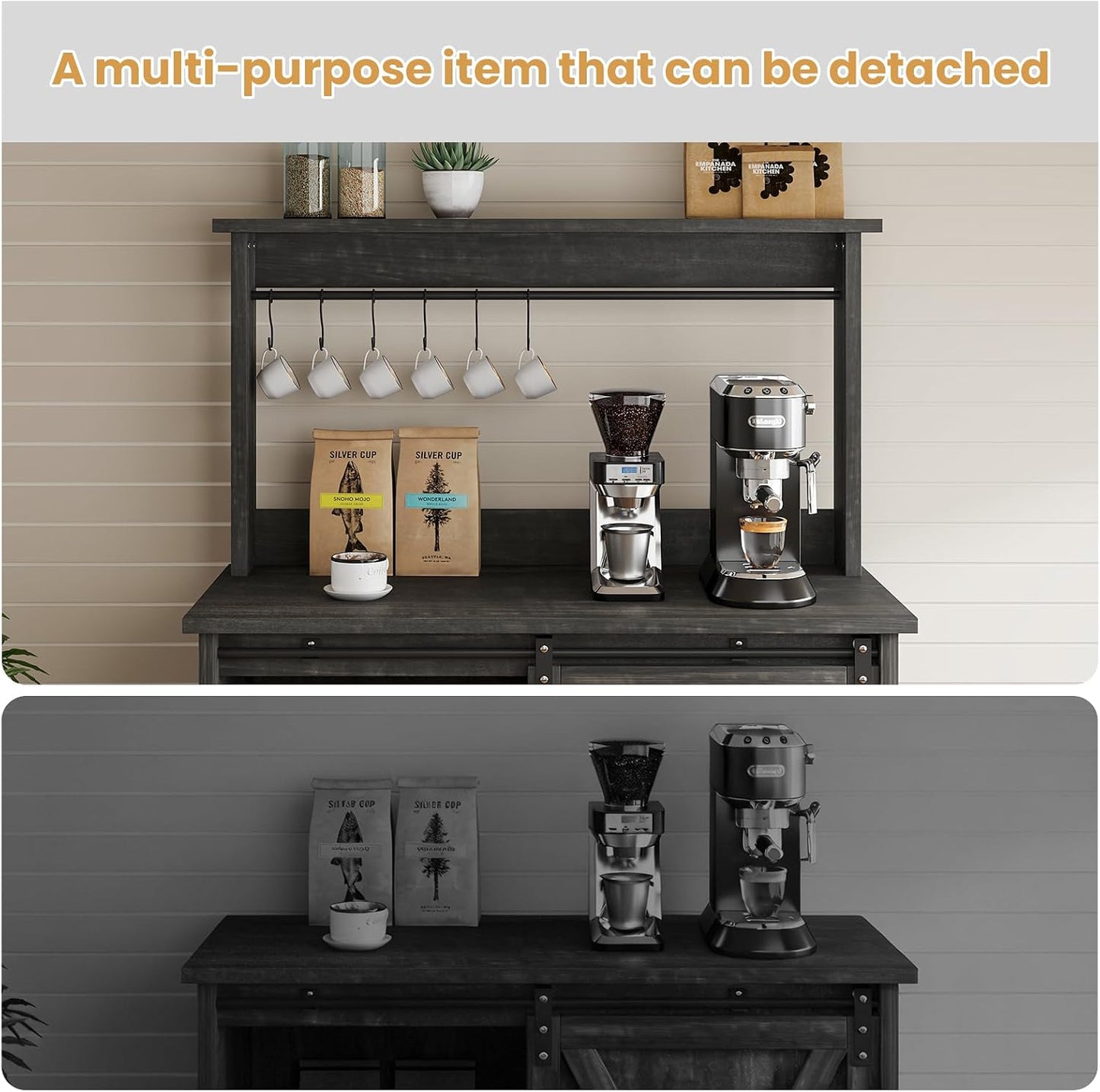 4ever2buy Farmhouse Coffee Bar Cabinet with Sliding Barn Door, 31.5", Dark Oak
