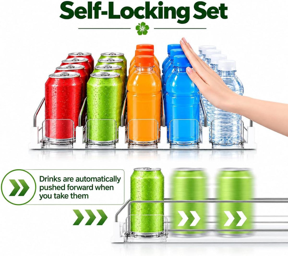 Drink Organizer for Fridge, 5 Row Automatic Pusher Glide, Adjustable Width Soda Can Dispenser for Refrigerator-Holds up to 25 Cans