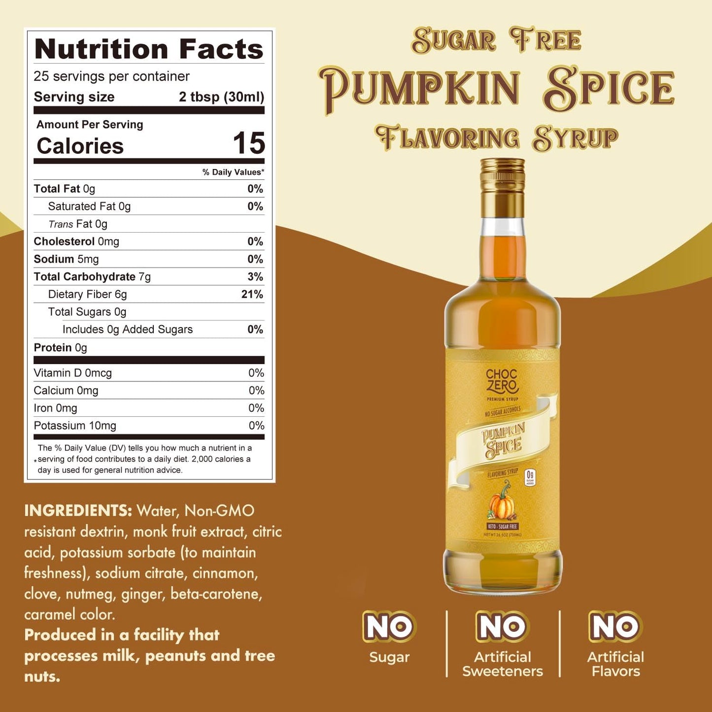 ChocZero Sugar Free Coffee Syrup, Pumpkin Spice Flavor, Simple Syrup Drink Mix, Chai Latte, Protein Shakes & Baking, Gluten Free, All Natural