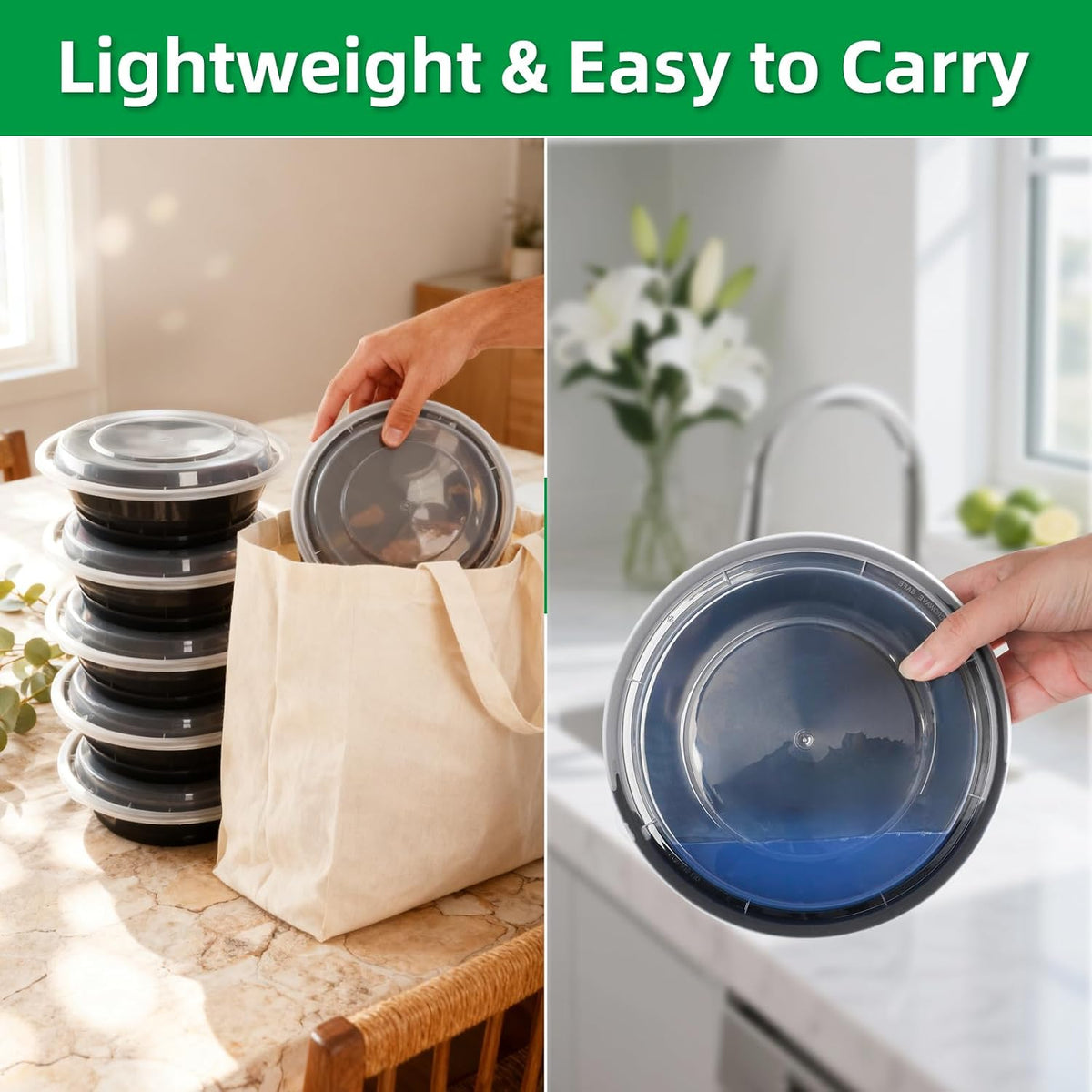 Meal Prep Containers Reusable 50 Pack-23 oz Food Storage Containers with Lids To Go Food Containers Takeout, Microwave Dishwasher Freezer Safe, Stackable, BPA Free, Plastic (Black)