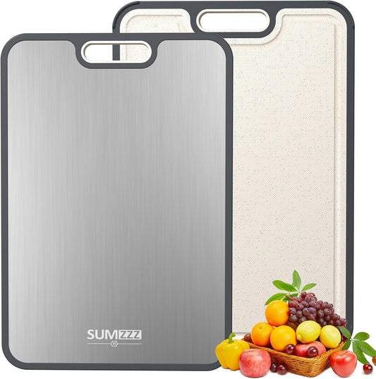 Titanium Cutting Board for Kitchen, Cutting Board Double Sided Food Grade, Pure Titanium and Wheat Straw PP, Easy to Clean