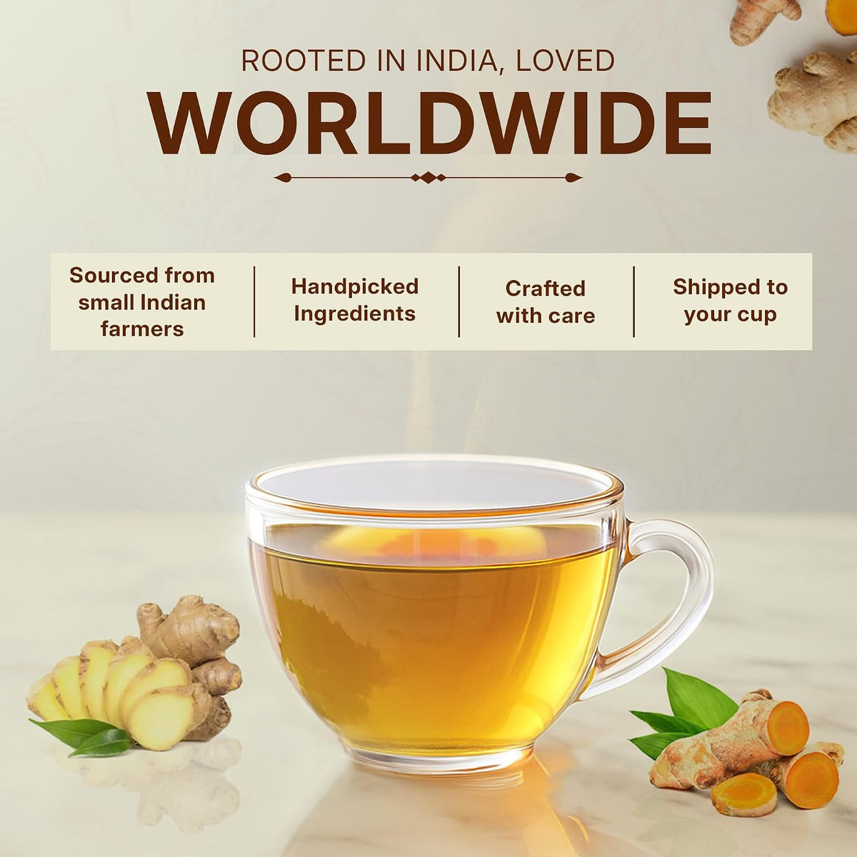 Tealeaf &amp; Co. Turmeric Ginger Herbal Tea - Organic Ginger Turmeric Tea Bags with Fresh Herbs and Spices - Low Caffeine &amp; Gluten Free - 100 Teabags (7.055oz/200gm)
