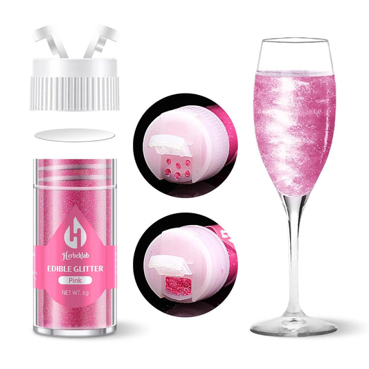 Pink Edible Glitter for Cocktails Luster Dust Edible Pink Drink Glitter Food Grade Shimmer Powder for Cakes Beverage