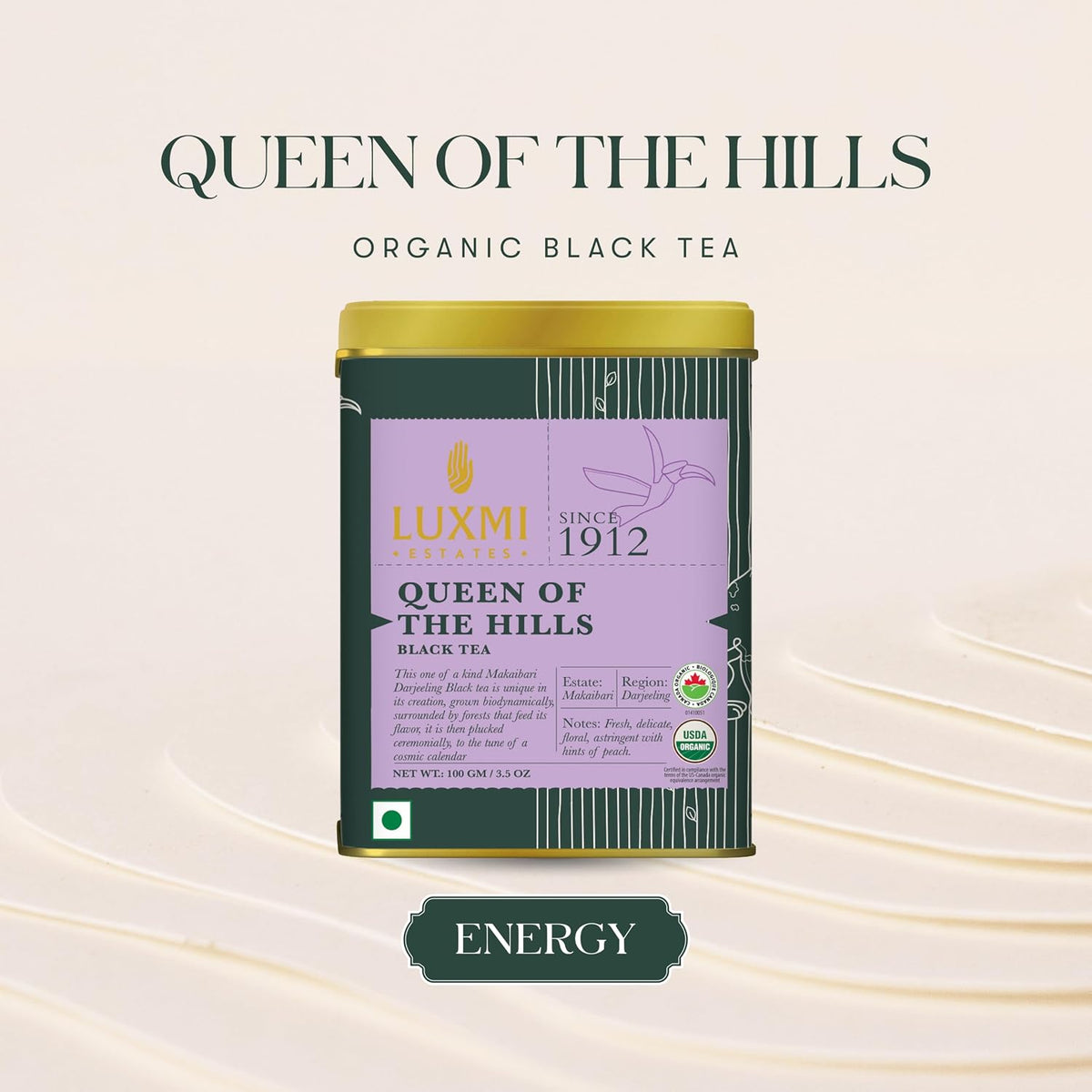 Luxmi Estates Queen of the Hills Organic Darjeeling Black Tea Loose Leaf 50 Cups (100g/3.5oz) | Direct from Garden
