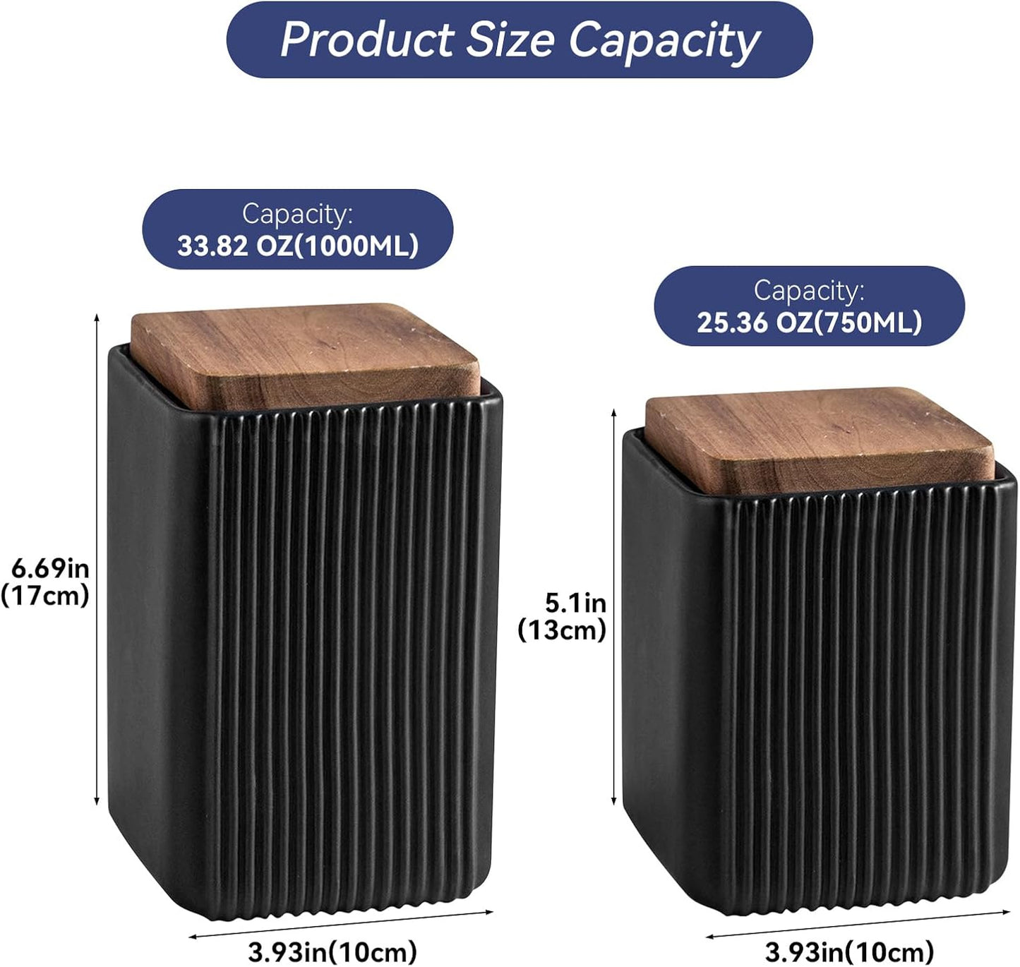 Ceramic Storage Jars Modern Airtight Coffee Canisters With Lid (Black,Large size,17cm*10cm)