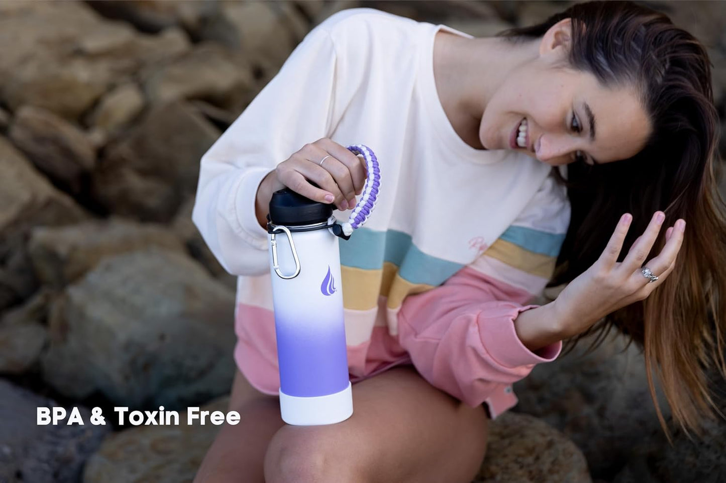 HYDRO CELL Stainless Steel Insulated Water Bottle with Straw - For Cold &amp; Hot Drinks - Metal Vacuum Flask with Screw Cap and Modern Leakproof Sport Thermos for Adults (Lavender/White 24oz)