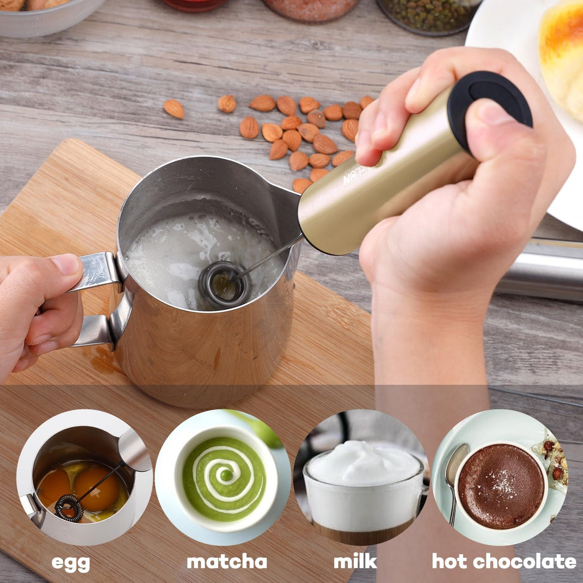 Rechargeable Milk Frother Handheld Electric Frother Wand Milk Foamer Drink Mixer for Coffee