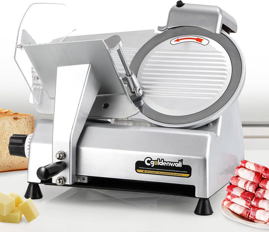 CGOLDENWALL Commercial Meat Slicer Machine, 240W 0-0.7" Adjustable Thickness Electric Deli Meat Cheese Food Slicer, 10"