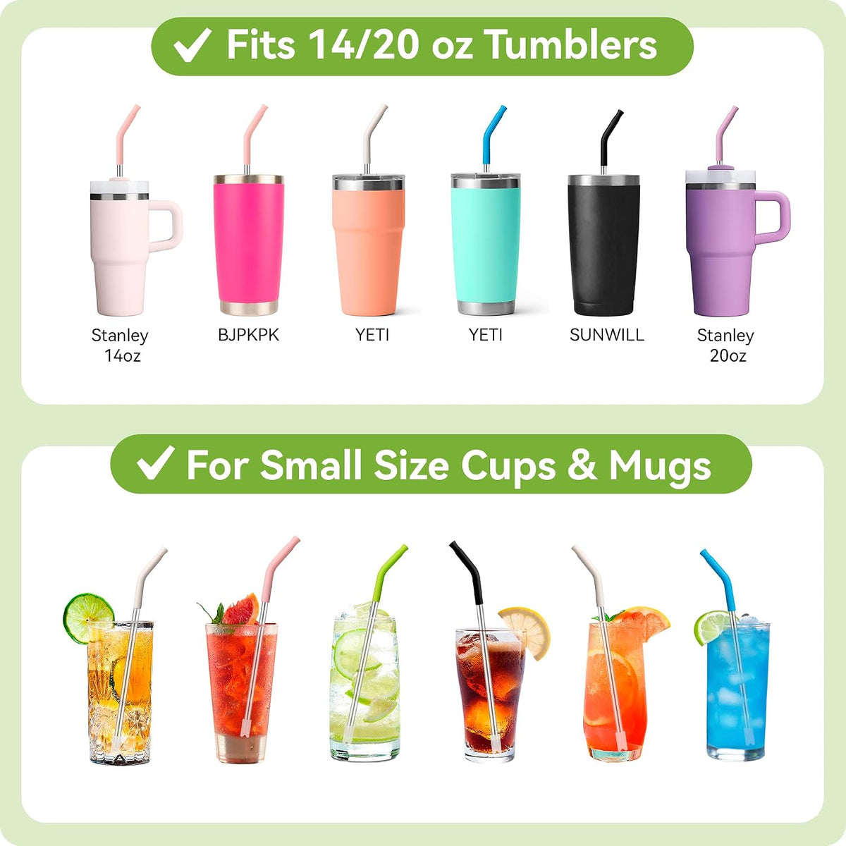 Metal Straws With Silicone Tip For Stanley Adventure Quencher H2.0 Tumbler 14 oz 20 oz, Short Straw Replacement Stainless Straws Reusable For STANLEY Cups 14oz,20 oz, Dishwasher Safe(Black)