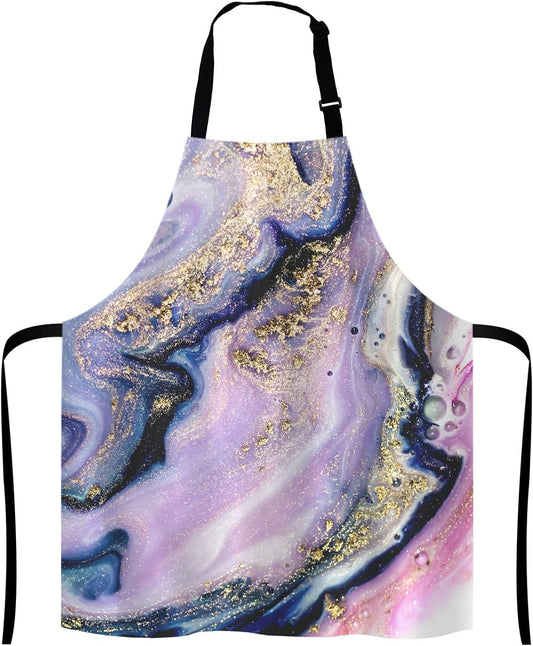 Marble Apron, Colorful Natural Luxury Gouache Landscape Unisex Kitchen Bib with Adjustable Neck for Cooking Gardening,Adult