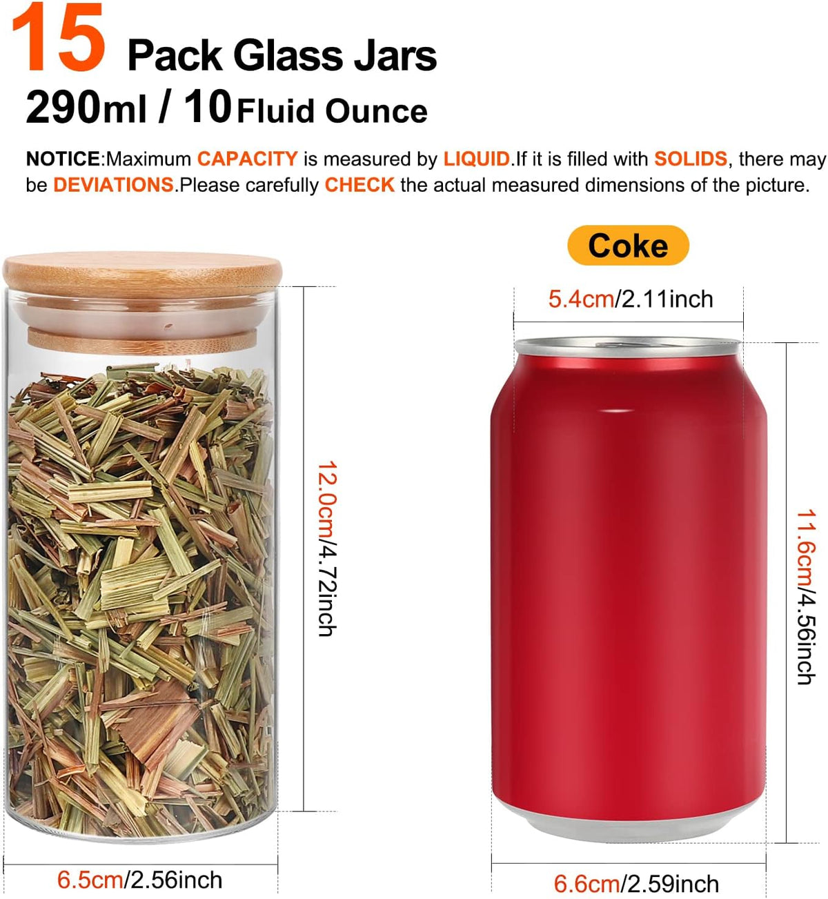 DHSBTLS 15 Pack 10 oz Glass Jars With Bamboo Lids for Kitchen, Pantry