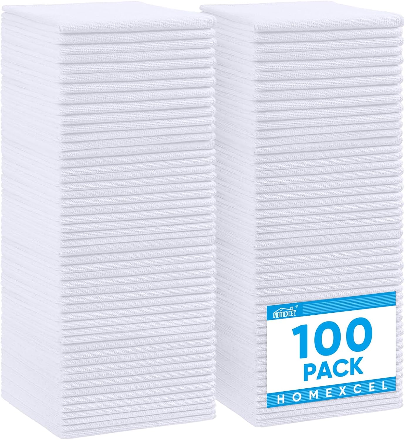 HOMEXCEL White Microfiber Cleaning Cloth, 100 Pack Cleaning Towels for Kitchen, Lint Free, Scratch-F