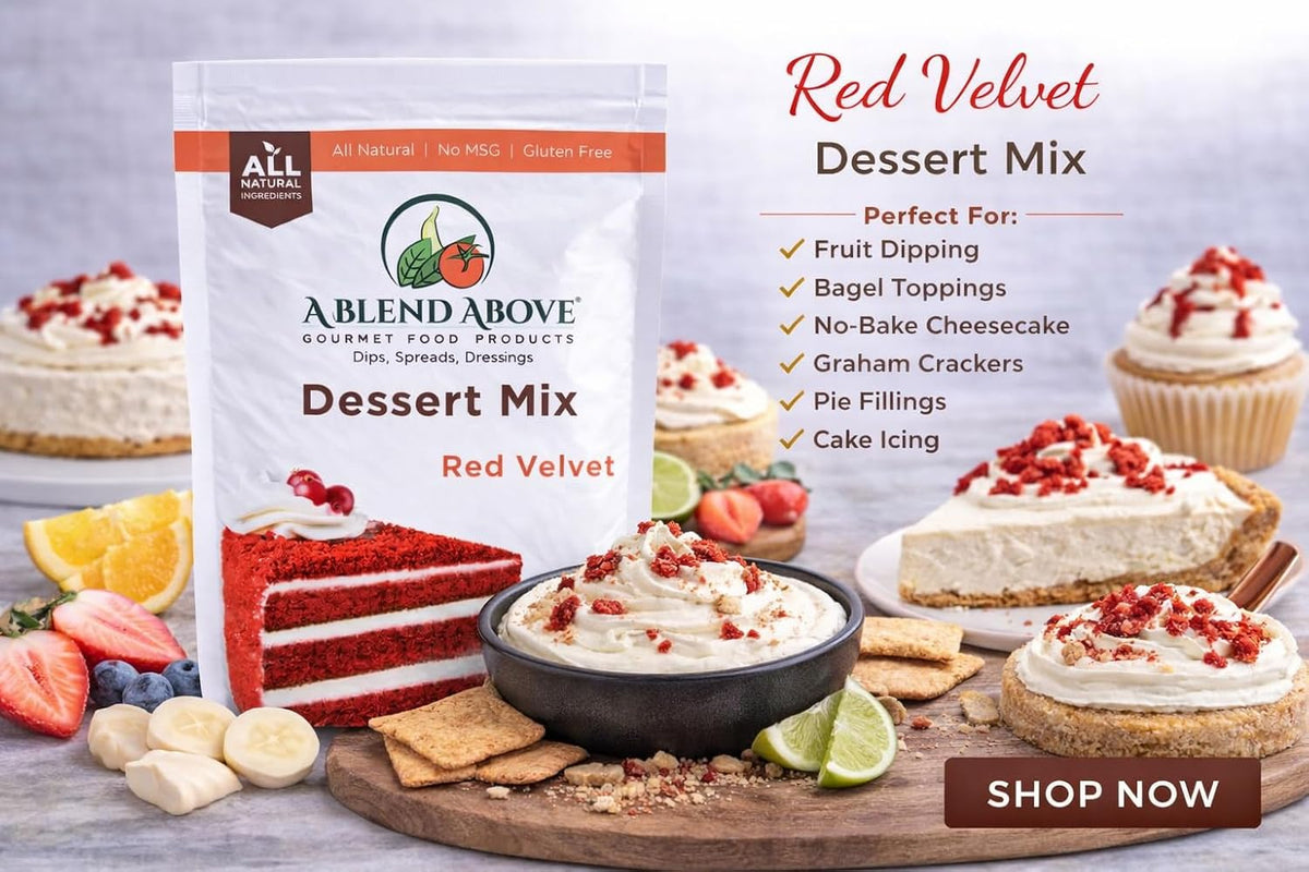 A Blend Above Red Velvet Cake Mix - No-Bake Desserts, All Natural, Gluten Free, No MSG - Instant Dessert Mix, Fruit Dip, Bagel Topping, Frosting, Cheesecake Filling - Makes 16 Oz (Pack of 3)