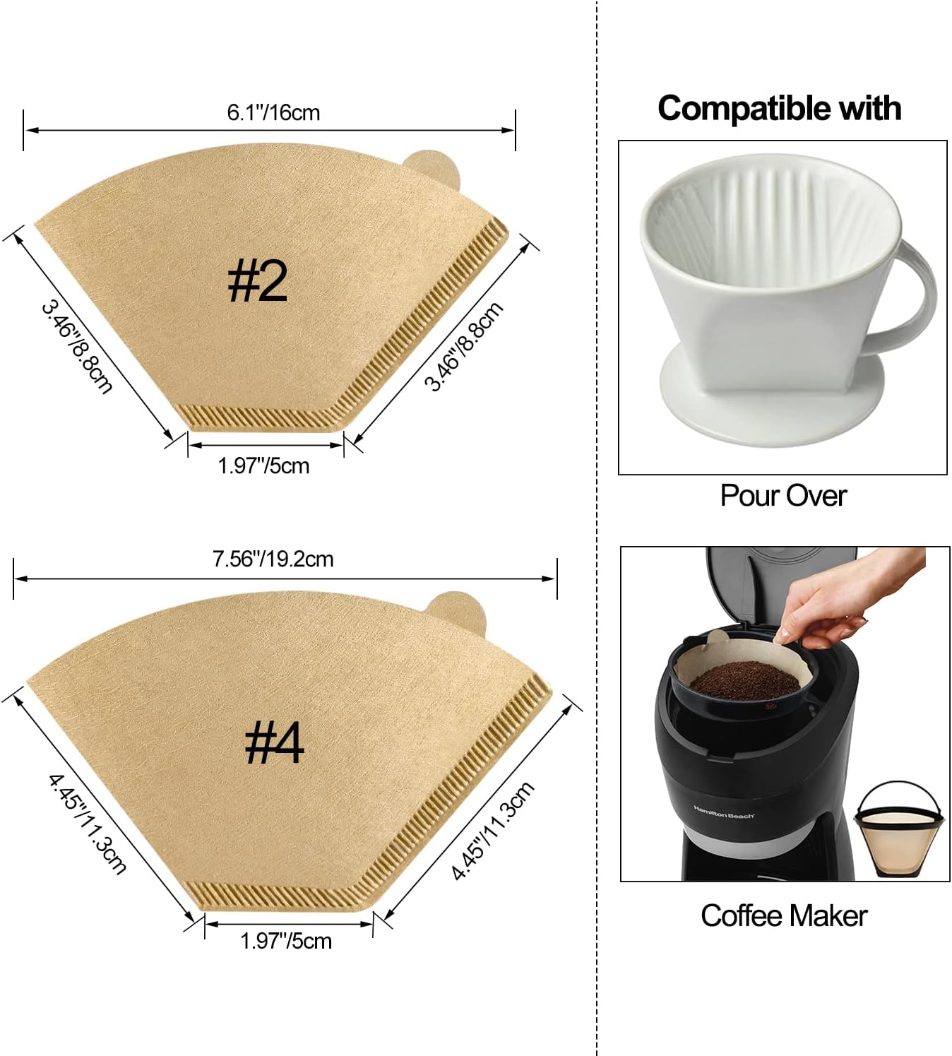 Pro Mael Cone Coffee Filters #4, 100 Count, Unbleached Natural | Number 4 Coffee Filter, 8-12 Cup, For Pour-Over and Drip Coffee Maker